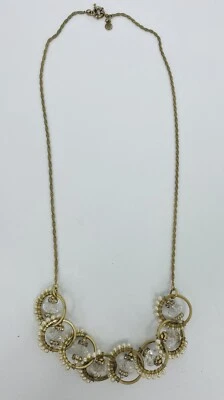 J.Crew Necklace Pearl Balls Clear Beaded Gold Rings Hoop Modern Dangling - Image 1 of 3