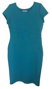 Shelby and Palmer Casual Midi Dress Sz 14 Teal Stretch Fitted Pullover - Picture 1 of 7