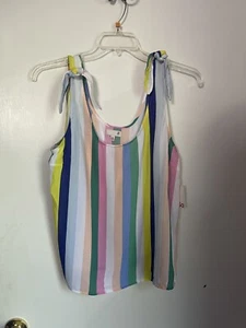 SO Women’s Tie Shoulder Multicolor Striped Sleeveless Blouse - Picture 1 of 6