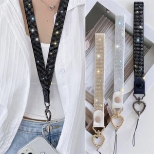 Cristallo Cordino per telefono con strass Luminoso Cinturino portacarte petto - Zdjęcie 1 z 11