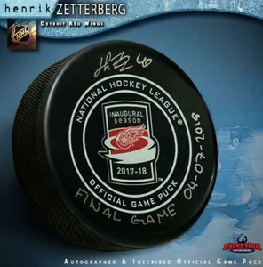 HENRIK ZETTERBERG Signed LCA Official Game Puck Inscribed- Final Game 04-07-2018 - Picture 1 of 2