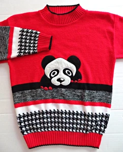 Vtg CENTENNIAL Panda Bear Red White Girl Christmas Sweater Sz  XXL XL 12 14 16 - Picture 1 of 8