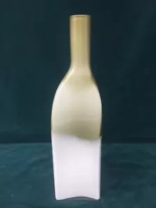 Art Glass - Bottiglia/Vaso in vetro beige/bianco con cassa, fatto asimmetrico a mano - Foto 1 di 11