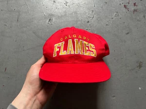 Vintage 90s Hockey NHL Calgary Flames Script Logo Snapback Hat Cap Taiwan ROC - Picture 1 of 8