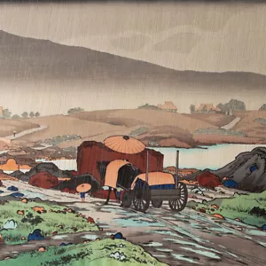 Hashiguchi Goyo Rain at Yakabe Farbholzschnitt auf Japan posthumer Druck 1970er - Bild 1 von 4