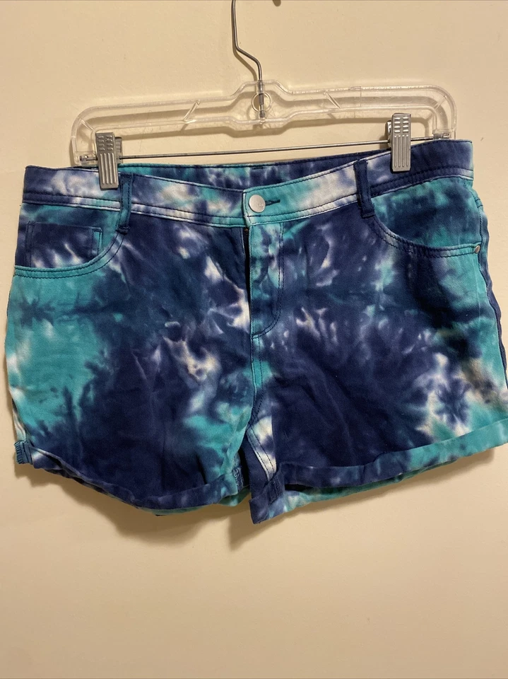 Total Girl Shorts Girls 18 1/2 Plus Tie Dye Green Purple Regular Denim - Image 1 of 1