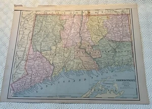 Original 1889 Connecticut Map Cram’s Unrivaled Atlas of the World 11.5” X 15.5 - Picture 1 of 6