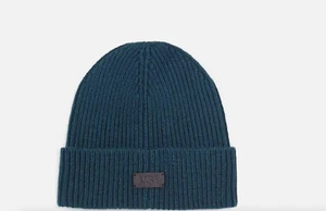 UGG Chunky Knit Wide Cuff Leather Logo Men's beanie/Hat Dark green one size NEW - Picture 1 of 1