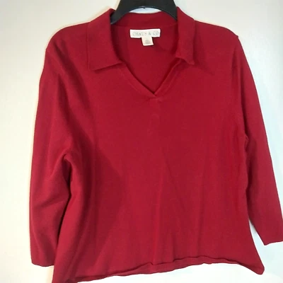 Chaus & Co Womens Sweater Large Wine V- Neck Knit Cottagecore Preppy / #3146 - Image 1 of 4