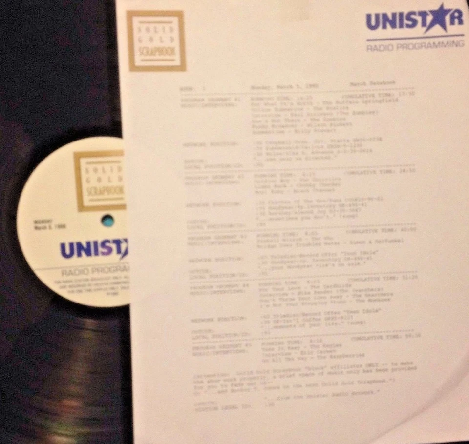 3/5/90 SOLID GOLD SCRAPBOOK MARCH HITS: BUFFALO SPRINGFIELD, EAGLES,RASPBERRIES - Image 1 of 1