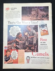 1943 cigarrillos de camello de colección gran tamaño impreso anuncio de la Segunda Guerra Mundial era americana LIFE - Imagen 1 de 1