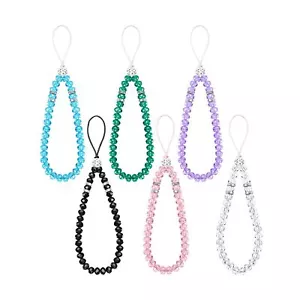 6 Pieces Beaded Cell Phone Lanyard Short Hand Wrist Lanyard Strap Crystal Bea... - Picture 1 of 8