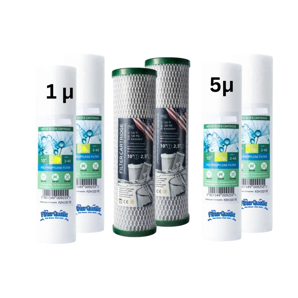 6x Sediment Aktivkohle Set 10 Zoll Osmose Vorfilter Wasserfilter Sediment - Bild 1 von 1