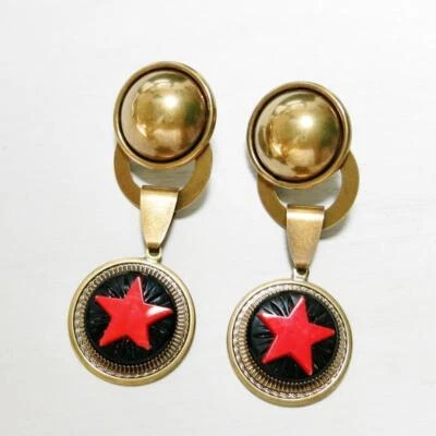 Jan Michaels Antiguo Latón Vidrio Rojo Estrella Declaración Enorme Clip En Pendientes Únicos Foto 1 de 4