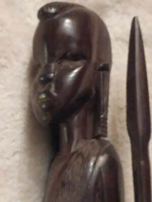 Grande Sculpture Chasseur Africain Ancienne, en Ebène, Statue Bois - Photo 1/4