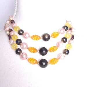 Vintage 60s Multi 3 Strand Chunky Necklace  Layered Pink Pearl Pinup Grandma 70s - Picture 1 of 16