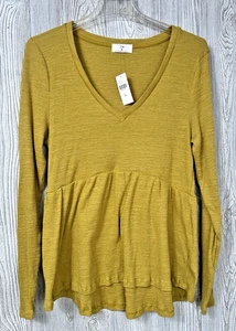 Top térmico acanalado Peplum dorado talla mediana Anthropologie T.la para mujer nuevo con etiquetas - Imagen 1 de 7