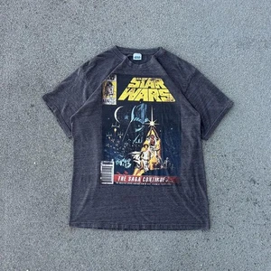 Vintage Y2K Star Wars grau Größe Large Shirt Die Saga geht weiter Retro Comic Buch - Bild 1 von 5