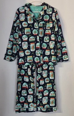 Conjunto de pijama feminino Nick & Nora flanela Natal meia média macaco globos de neve - Imagem 1 de 4