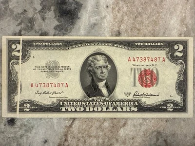 Gutter Fold Error! 1953A $2 Red Seal Legal Tender Note Uncirculated - Image 1 of 4