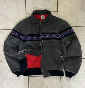 Vintage Black Carhartt Aztec Navajo Santa Fe Jacket Sz M - Picture 1 of 12