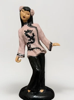 Estatuilla de cerámica vintage Hedi Sloop mujer asiática rosa dragón top Modesto CA Foto 1 de 3