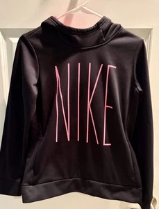 Nike Dri Fit Black Pink Hoodie Large Logo Girls Sz Xl ( 14/16) PERFECT - Picture 1 of 3