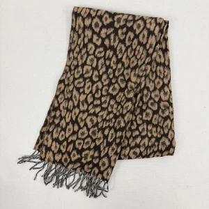 J.Crew Made in Italy Leopard Print Wool Blend Fringe Scarf Tan Brown 19x68 - Picture 1 of 3