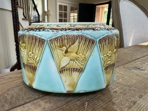 Antique Majolica Pottery Planter Bird Heron Turquoise - Picture 1 of 6