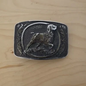 VINTAGE 1977 BRITTANY SPANIEL BRASS BELT BUCKLE BY WYOMING STUDIO ART WORKS - Picture 1 of 5