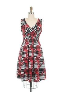 New FROCK SHOP XS Stripe & Rose Dress w Pockets - Red - ORIG $112 NWT ModCloth - Picture 1 of 2