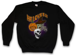 HALLOWEEN GESICHTER SWEATSHIRT PULLOVER Hexe Mond Halloween Kürbis Tod tot - Bild 1 von 1