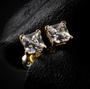 2.40CT PRINCESS MOISSANITE STUD 14KT GOLD PLATED 925 SILVER WEDDING anniversary - Picture 1 of 5