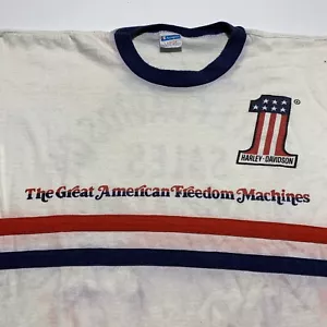 Harley Davidson T-shirt 70s Champion Blue Bar Freedom Machine Vintage L USA #1 - Picture 1 of 15