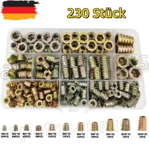 230 Stück Einschraubmutter, Gewindeeinsatz Holz Einschraubmutter M4 M5 M6 M8 M10 - Bild 1 von 7