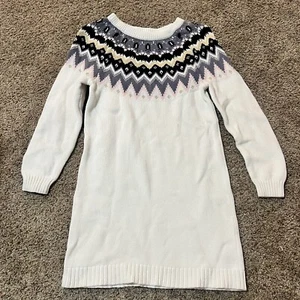 Gymboree Fair Isle Sweater Shirt Dress Girls Cable Knit Pattern Boho Warm White - Picture 1 of 9