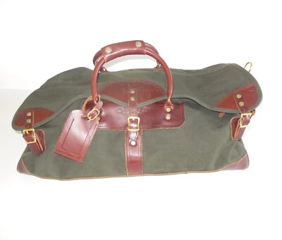 ORVIS Classic Duffle Bag Battenkill Collection Canvas w Leather Green 24" x 14 - Image 1 of 4