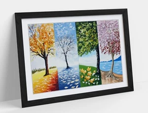 FOUR SEASONS TREES IMPRESSIONIST STYLE-FRAMED WALL ART POSTER PAPER PRINT - Picture 1 of 10