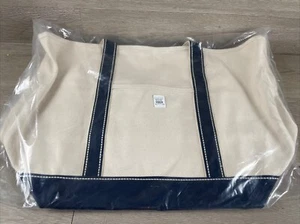 POTTERY BARN LANDON COTTON CANVAS TOTE BEACH BAG NAVY/NATURAL Travel CarryOn - Picture 1 of 6