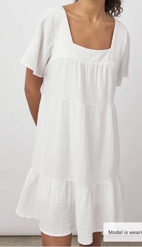 VALENTINO Rails Valentina abito bianco corto fumè manica corta cotone bollato taglia S