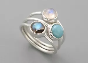 925 Argento Sterling Labradorite & Luna Gemma Artigianale Anello Donna Regalo - Foto 1 di 3