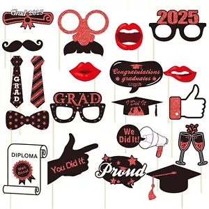 Red Graduation Photo Booth Props 2025 - Pack of 20 Red and Black Graduation P... - Picture 1 of 5