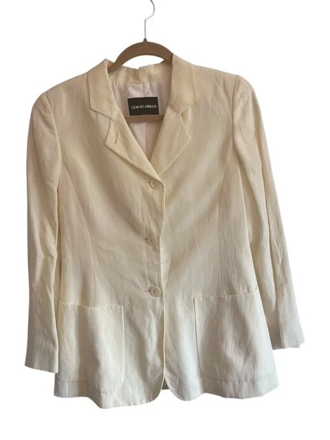 Giorgio Armani Mujer Talla 40 US 8 Blazer forrado de mezcla de viscosa y lino amarillo pálido Foto 1 de 4