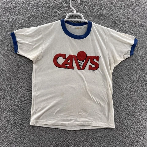 VINTAGE Cleveland Cavaliers Shirt Men Large White Ringer Single Stitch USA 80s Cover