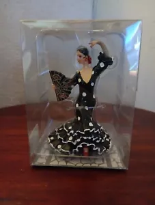 Barcino OLE Mosaic Spanish Flamenco Dancer w/Fan Black Poka Dots Dress Figurine - Picture 1 of 6