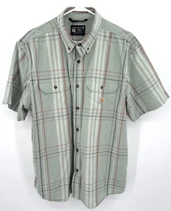 Carhartt Mens Shirt Loose Fit Button Up Shirt Short Sleeve Green Plaid Size XL - Picture 1 of 5