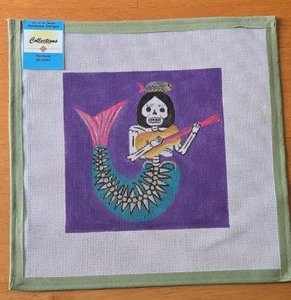 Hand Painted Needlepoint Canvas-Mermaid Skeleton Musician SD-DD05-6” x 6” - Picture 1 of 4