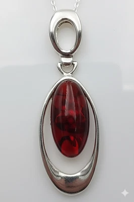 Ambra Designanhänger 925 Collier Collana Argento Rotondi Ciondolo IN Ambra Alto - Immagine 1 di 4