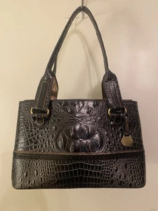 Brahmin Medium Black Bronze Kelly Mock Croc Leather Bag Tote - Picture 1 of 14