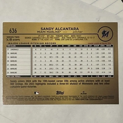 2024 Topps Black Mirror Sandy Alcantara 636 Marlins Cy Young Award SSP - Image 1 of 3